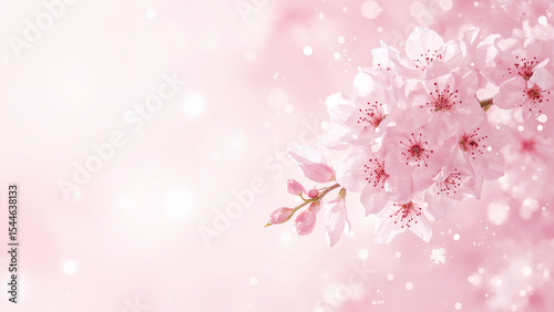 Beautiful pink cherry blossom branch on a blurred background
