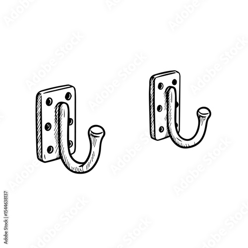 Simple wall hooks illustration. Pair of small metal hooks for coats and bags.  These hooks are ideal for hanging various items in entryway, hallway, or bedroom.