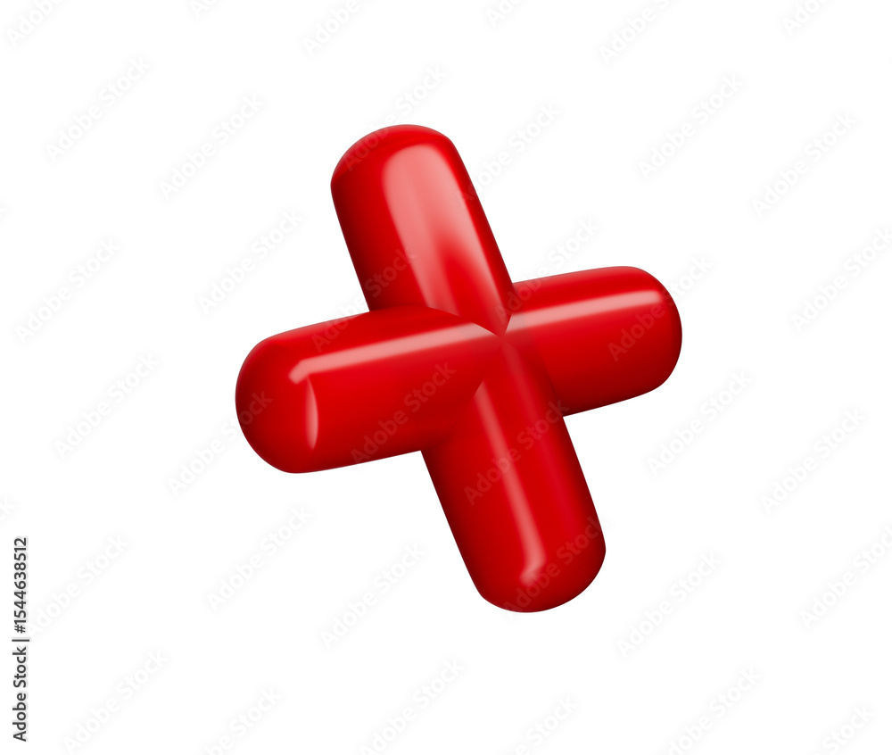 Obraz premium A glossy red plus sign with smooth edges, representing addition or a medical theme. 3D Illustration