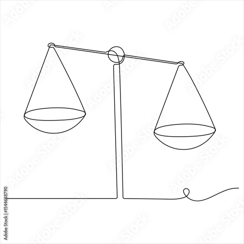 One continuous line drawing of Law Balance Scale and Justice Scale minimalist line art vector illustration