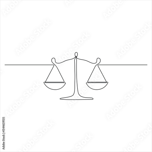 One continuous line drawing of Law Balance Scale and Justice Scale minimalist line art vector illustration