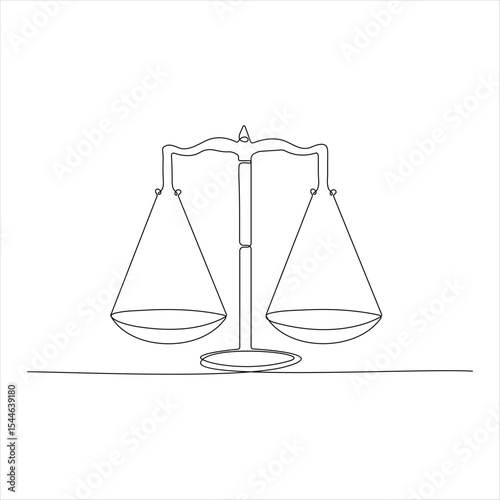 One continuous line drawing of Law Balance Scale and Justice Scale minimalist line art vector illustration