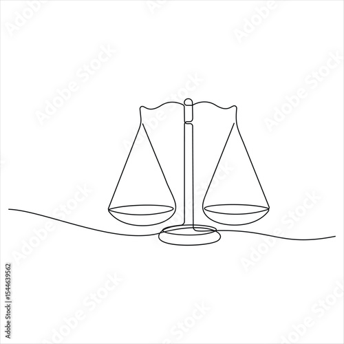 One continuous line drawing of Law Balance Scale and Justice Scale minimalist line art vector illustration