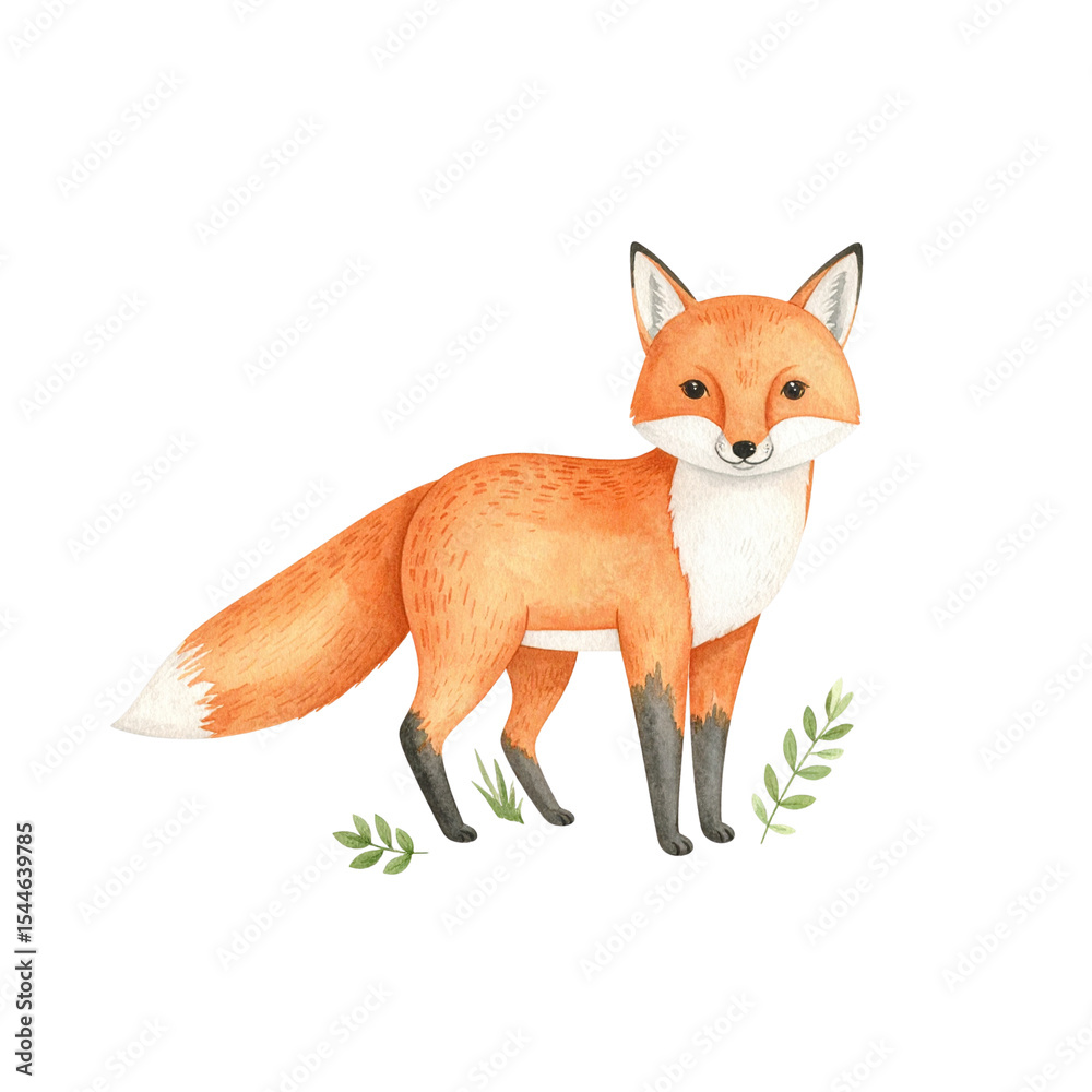 Fototapeta premium red fox, a wild mammal, stands isolated on a white background in a studio shot