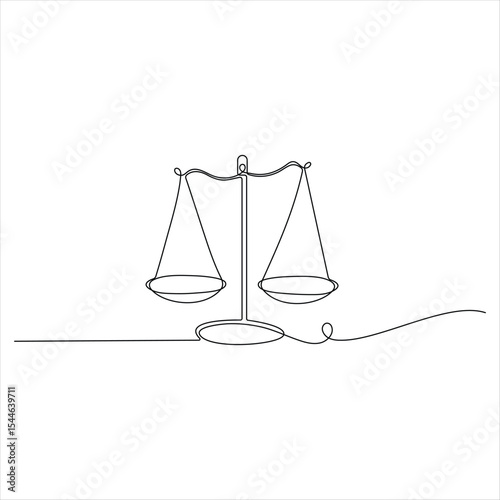 One continuous line drawing of Law Balance Scale and Justice Scale minimalist line art vector illustration