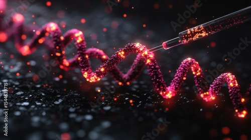scientist injecting genetic therapy based on individual genome printout glowing molecular visualization personalized treatment innovation style realistic