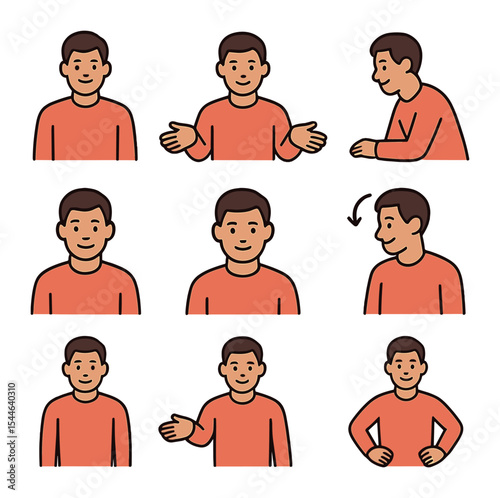 Positive Body Language Icons. Flat icon set of positive body language: relaxed shoulders, open palms, forward