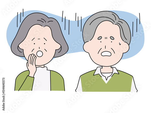 悲しい表情のシニア夫婦のイラスト
