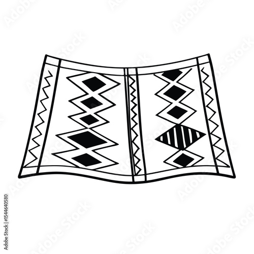 Black and white geometric patterned rug illustration