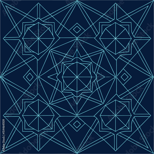 Abstract geometric teal line art pattern background