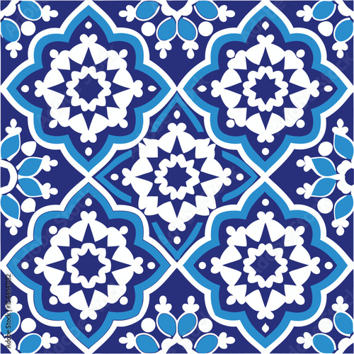 Blue and white moroccan tile pattern seamless design