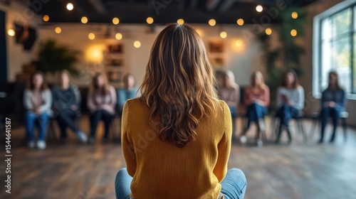 therapist demonstrating bilateral stimulation techniques to a training group EMDR workshop warm colors educational atmosphere style realistic