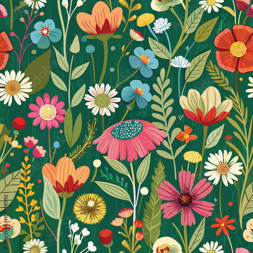 Vibrant summer floral meadow seamless pattern