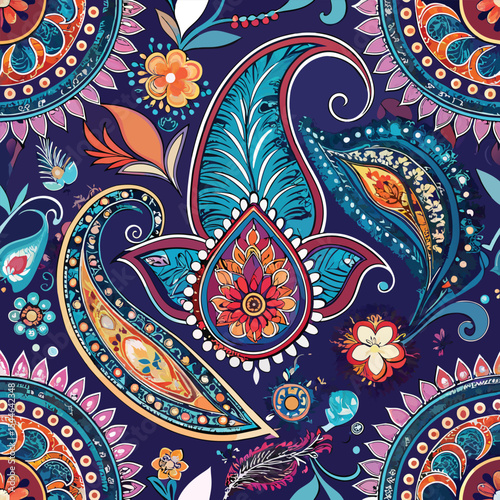 Vibrant paisley floral seamless pattern design