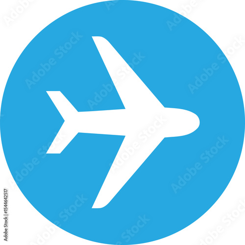 Aircraft Icon: A sleek, minimalist icon of an airplane soaring against a vibrant blue circle, symbolizing travel, flight, and the freedom of exploration.
