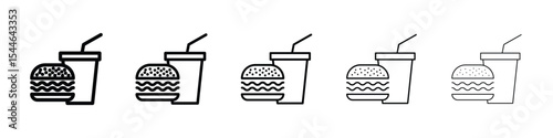 Hamburger and soft drink cup icon filled flat sign concept for web design.