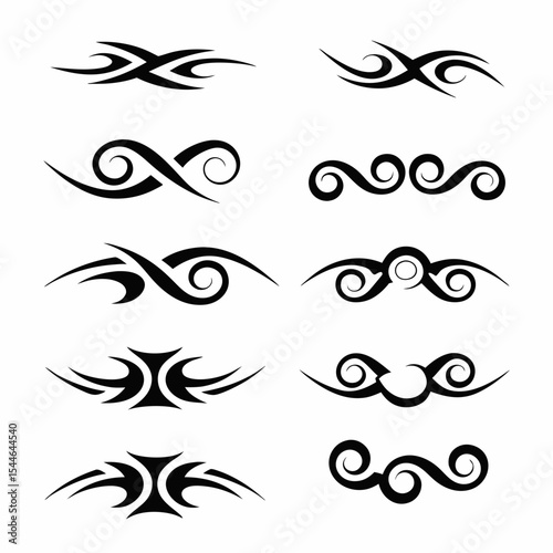 Design a set of abstract tribal blade icons in various styles, emphasizing sharp lines and bold geometric shapes.  Include diverse blade forms and cultural influences.