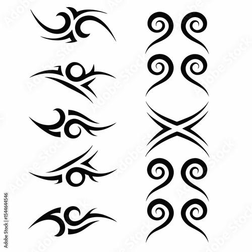 Design abstract tribal-style blade icons; sharp, stylized, geometric shapes, evocative of ancient weaponry,  in varied colors and textures.