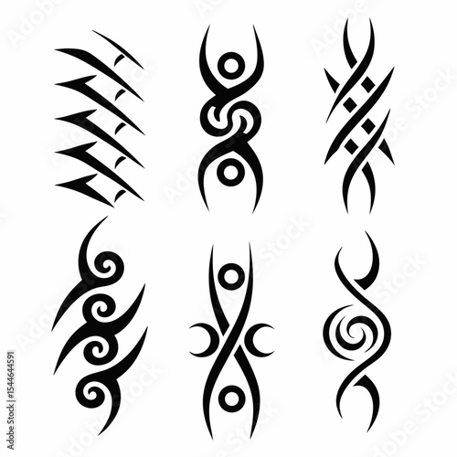 Design a set of minimalist tattoo icons representing diverse ancestral totems.  Focus on clean lines and symbolic representation.