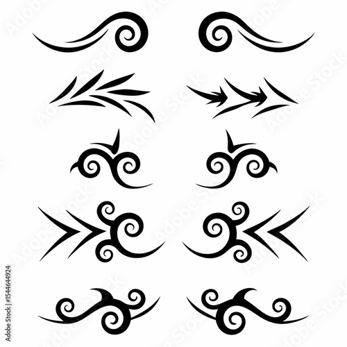 Design tribal icons representing ecological balance, featuring flora, fauna, and natural elements in a stylized, geometric pattern.