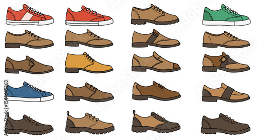 Sketch Shoe Side View Collection – Hand-Drawn Vector Set of Fashion Footwear