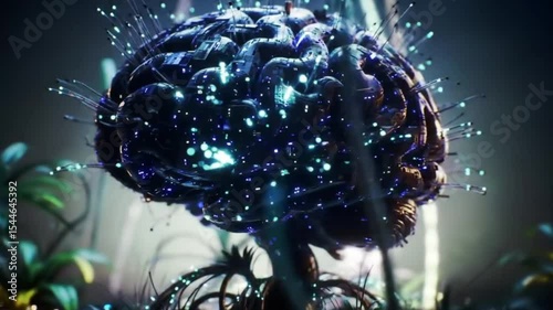 Surreal AI Organism Evolving in Abstract Digital Environment