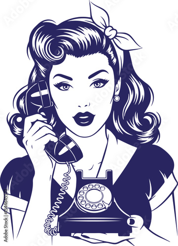 Retro Pop Art Woman Illustrations Set – Vintage 1950s Style Female Characters in Black and White Comic Art Style Showing Various Emotions and Actions