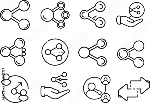 Network Icons: A collection of various interconnected icons representing sharing, connections, and networking in a clean and modern graphic style.