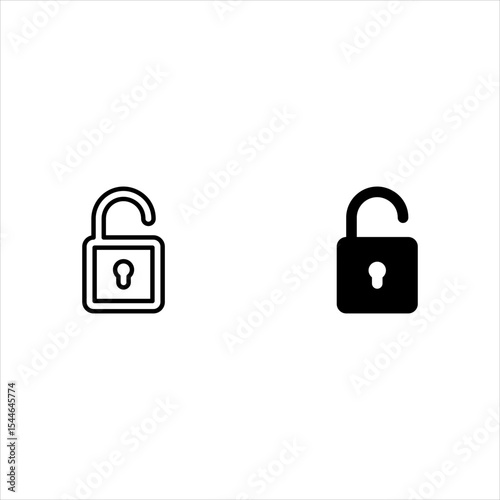 Lock icon set. Locked and unlocked vector icon set. Locked and unlocked padlock symbol of device security. Privacy symbol vector stock illustration. Round and square shape padlock.