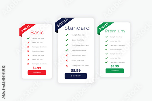 clean simple pricing table template for website