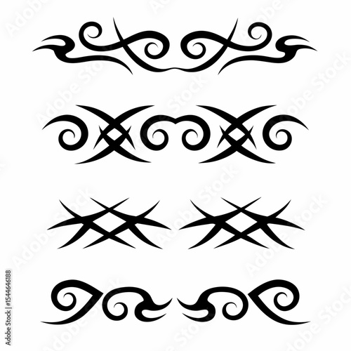 Design a tribal icon set depicting contrasting themes of chaos and order, featuring symbolic imagery.  Include both geometric and organic shapes.