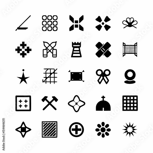 Create a set of diverse, meticulously detailed icons depicting various clothing items and woven fabric textures.  Include diverse styles and patterns.