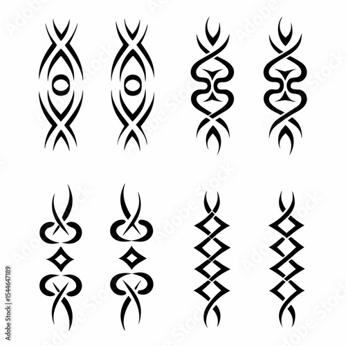 Design a set of tribal-style icons representing death, incorporating symbolic markings and patterns.  Include variations in style and color palettes.