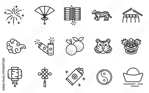 Chinese new year outline icon set. vector	