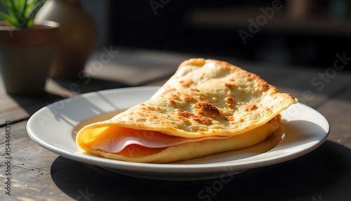 Wallpaper Mural Ham & Cheese Crepe on Black Slate Plate, created with generative ai Torontodigital.ca