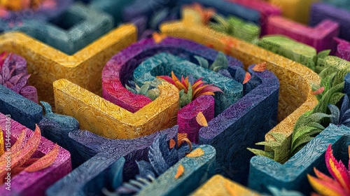 Maze of Beginnings: Vibrant Labyrinth with Multiple Entrances Illustrates ADHD Choice Paralysis