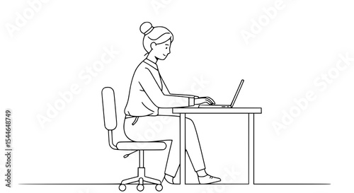 Woman Working on Laptop at Desk
