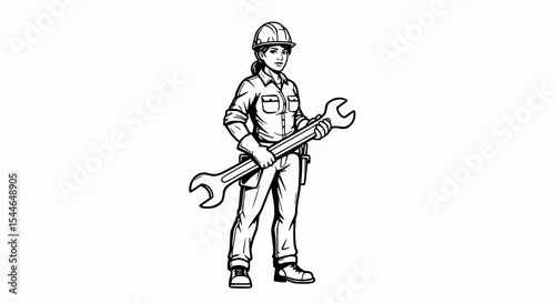 Female Mechanic Holding Wrench