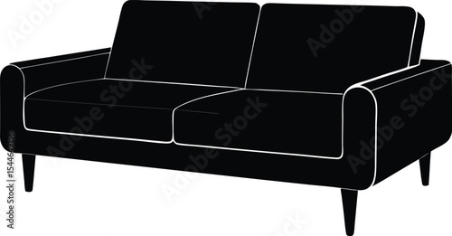black leather sofa vector illustration on transparent background