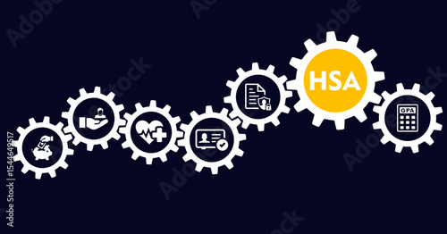 HSA infographic icon flow process which consists of healthcare, growth, id card, and accounting icon live stroke and easy to edit .