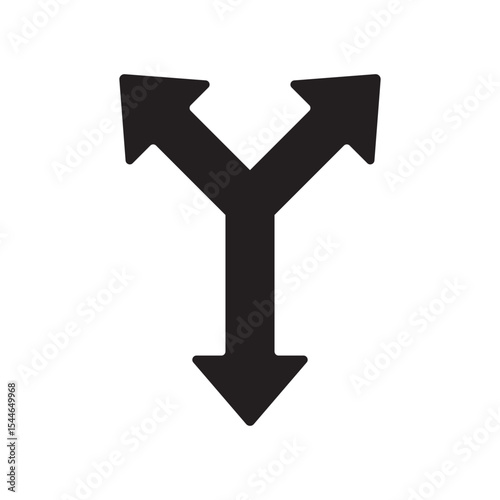 Three way transportation direction arrow symbol. Decision icon vector template