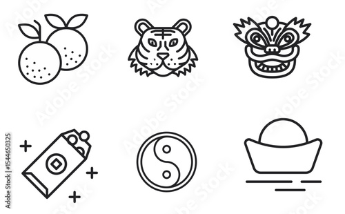  Chinese new year outline icon set. vector