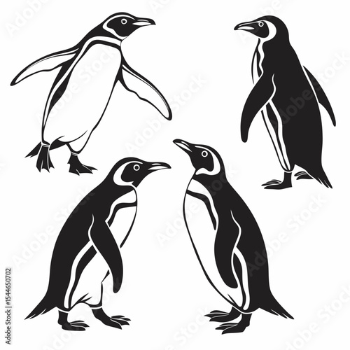 Penguin Silhouette Vector Sheet - Minimal Black Penguin Outlines