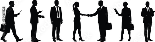 A diverse group of business people, including men and women, in silhouette, shaking hands in a successful meeting