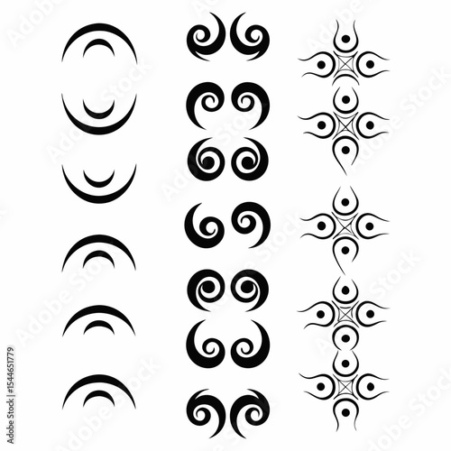 Design a tribal-style tattoo incorporating all moon phases, using bold lines and symbolic elements.  Include celestial details.