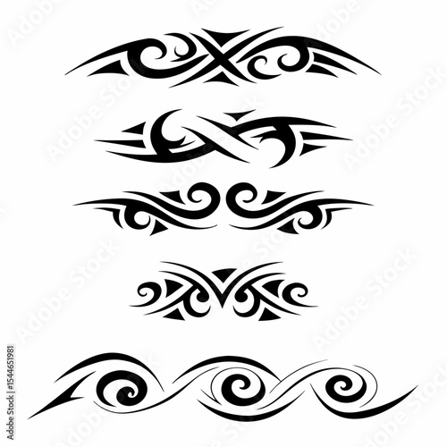 Design a set of tribal-style ocean wave tattoo icons, incorporating traditional Polynesian or Maori influences.  Include variations in wave style and size.