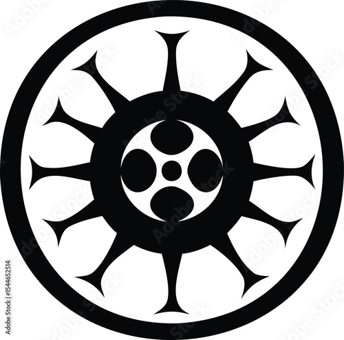 Iconic Depiction of a Microorganism with Circular and Protruding Elements in Black
