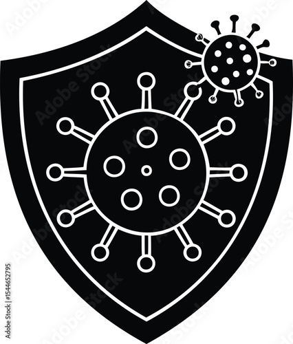 Shield against virus icon, symbol of protection against bacterial infections, health