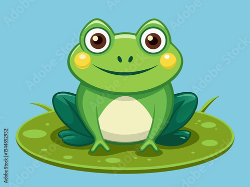 Adorable Cartoon Frog on Lily Pad Perfect for Kids Book Design, Website Icons, or Brand Mascots