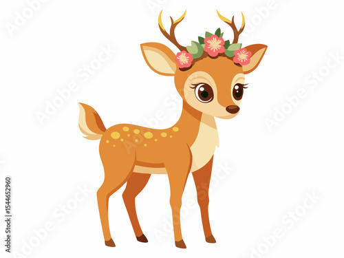 Adorable fawn design with floral crown perfect for branding cute logos children books and apparel designs